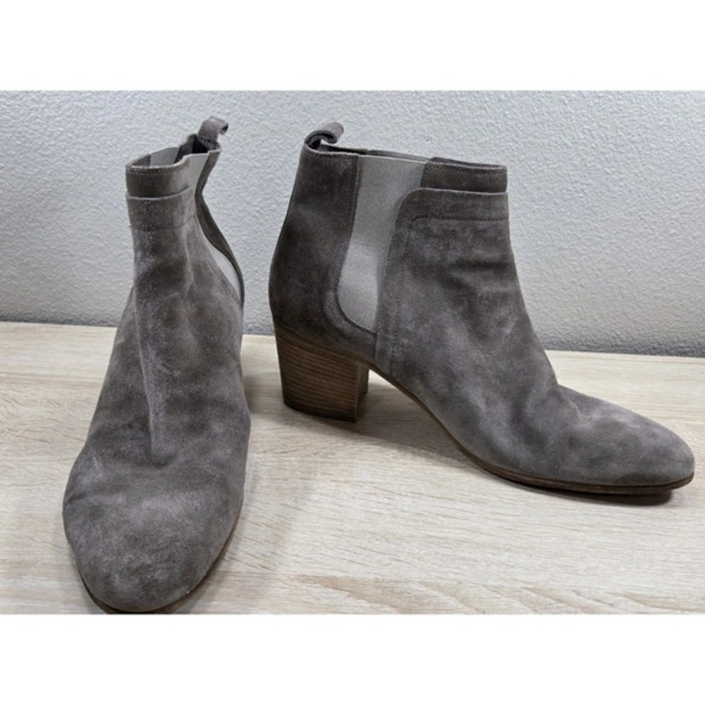 Vince Suede Chelsea Ankle Boots Womens 11 Taupe Brown Block Heel Made In Italy